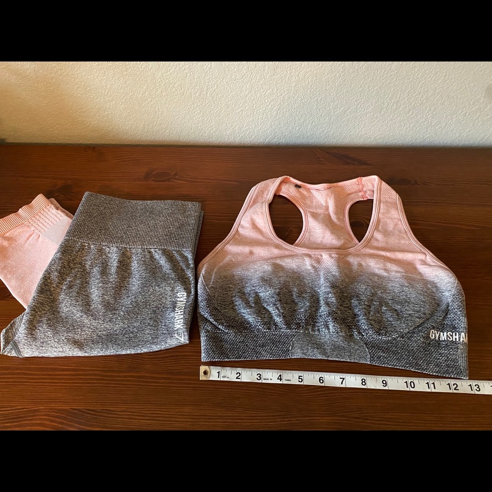 GymShark Ombré Grey and Pink Leggings, Sports Bra
